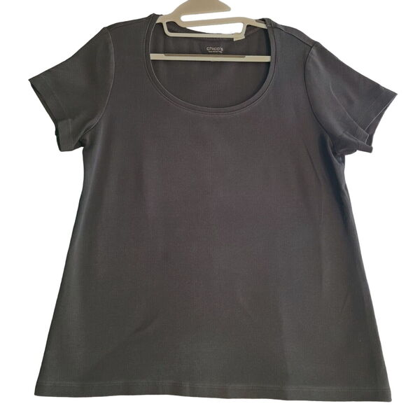 Chicos Womens Top Blue Size 2 Cotton Blend Stretch Pullover Short Sleeve - Picture 1 of 12